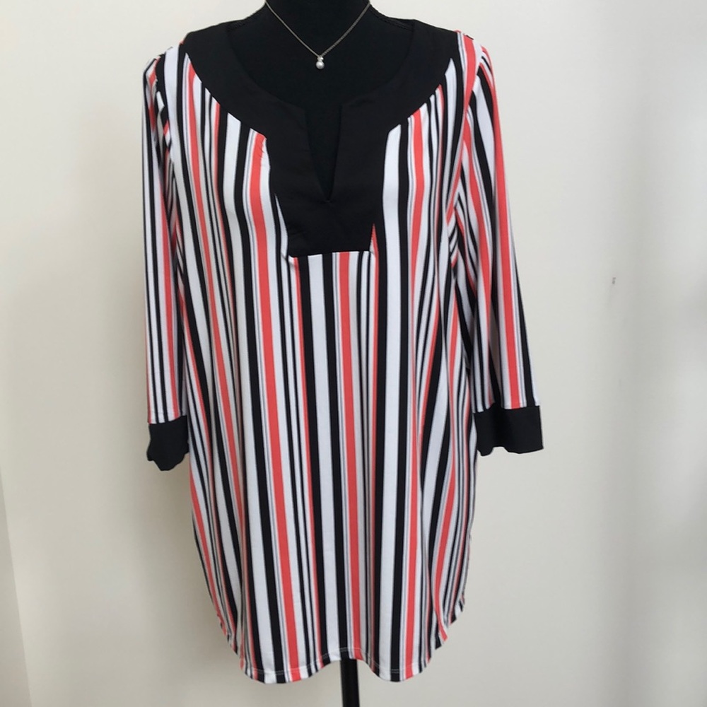 Robert Louis Black and Salmon Striped Tunic 1X